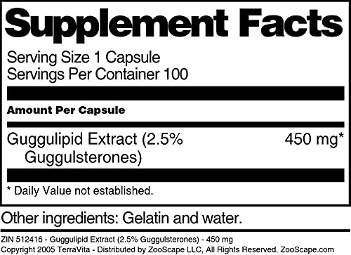 Terravita Guggulipid Extract (2.5% Guggulsterones) 450 mg Capsule, 100 Capsules