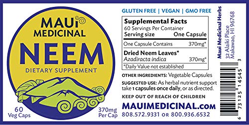 Maui Medicinal Herbs Neem Leaf Capsules, 450 mg per Capsule, 90 Veggie Capsules