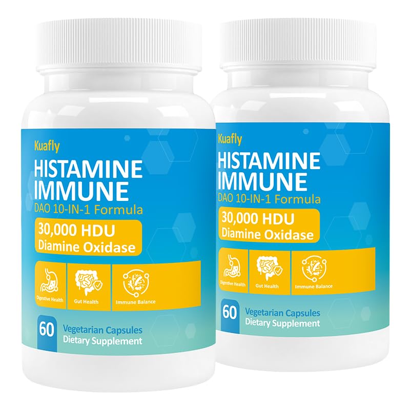 KUAFLY DAO Enzyme Supplements Histamine Blocker, Natural DAO Supplement with Diamine Oxidase & Quercetin, Immortelle, Vitamin C for Gut Health, 60 Capsules