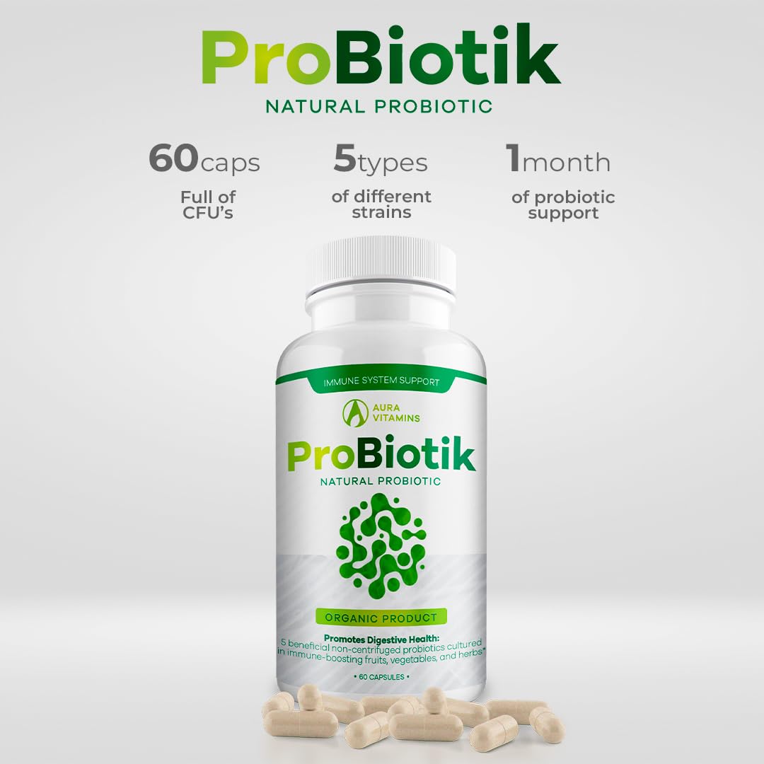 Aura Vitamins Probiotik Probiotic Digestive Support with Multi Enzyme Probiotic, Digestive Enzymes, Vaginal Probiotics, Bloating Relief, Advanced Probiotic Supplement for Optimal Gut Health, Capsule, 60