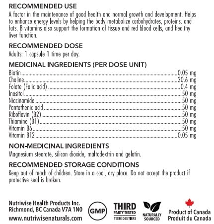 NutriWise High Potency B Complex Capsules, 90 Count