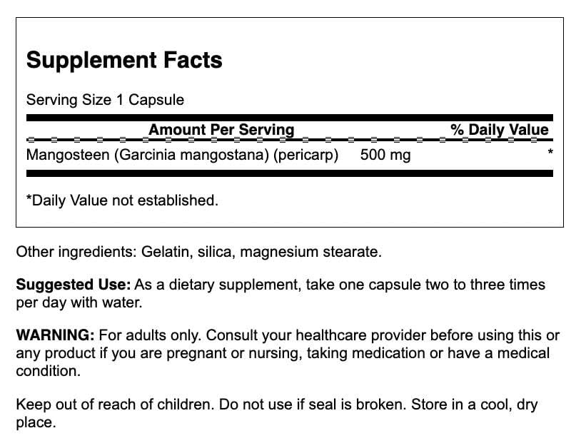 Swanson Full Spectrum Mangosteen 500 mg Capsules, 100 Count