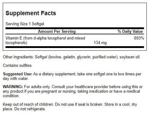 Swanson Vitamin E Mixed Tocopherols 200 Iu (134 Milligrams) Softgels 250
