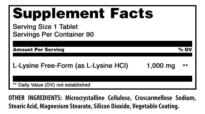 Amazing Nutrition L-Lysine 1000mg Amino Acid Tablets 90 Count