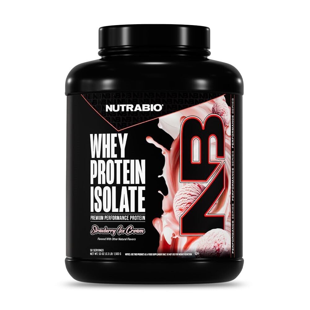 NutraBio 100% Whey Protein Isolate Powder, Strawberry Ice Cream, 80 Servings