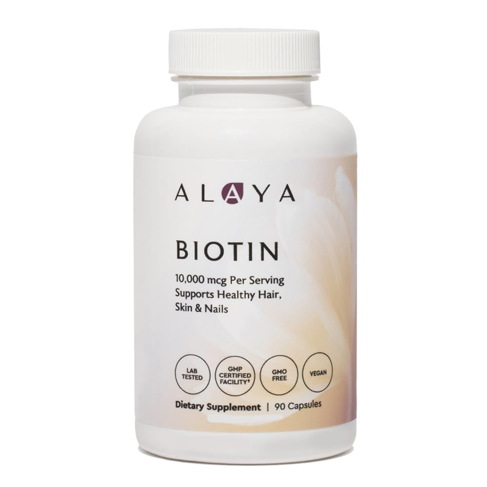 Alaya Naturals Biotin 10,000 mcg for Healthy Hair, Skin and Nails Capsules, 90 Count