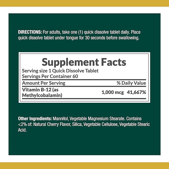 Nature's Bounty Vitamin B-12 Quick Dissolve Tablets 1000mcg, 120 Tablets