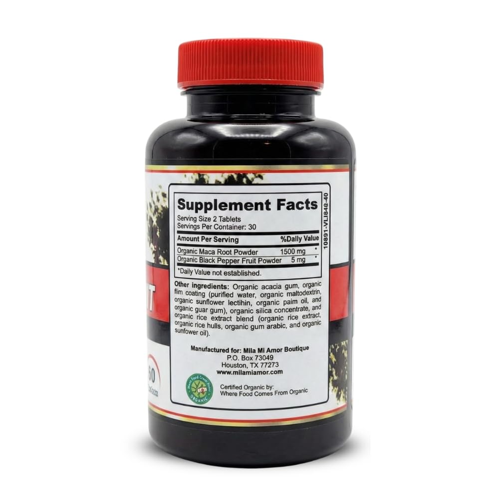 Mila Miamor Organic Maca Root Extract 1500 mg Tablets 60 Count