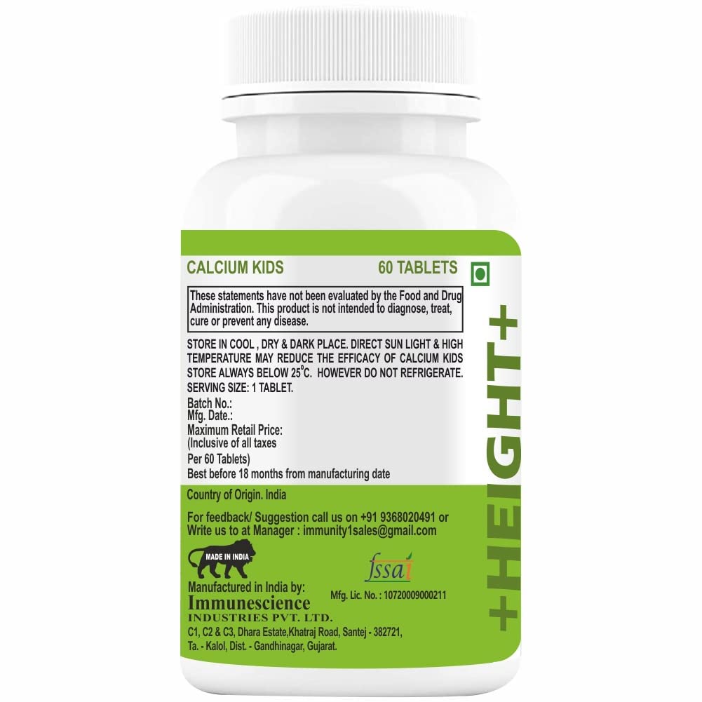 Verem Calcium for Kids with Vitamin D3, Magnesium, Zinc, Vitamin C, L-Lysine Multivitamin Tablets, 120 Count