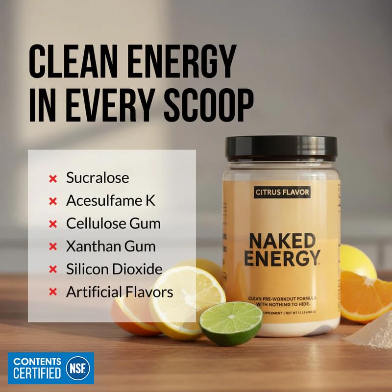 NAKED Citrus Energy Citrus Flavored Clean Pre Workout Powder, 17.6 oz