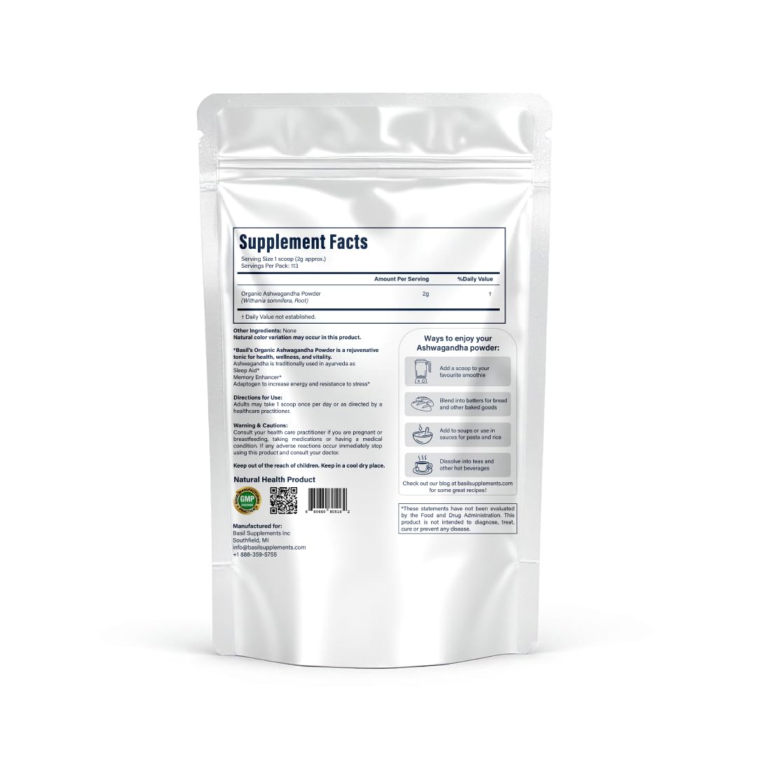 BASIL SUPPLEMENTS Ashwagandha Powder 8 oz