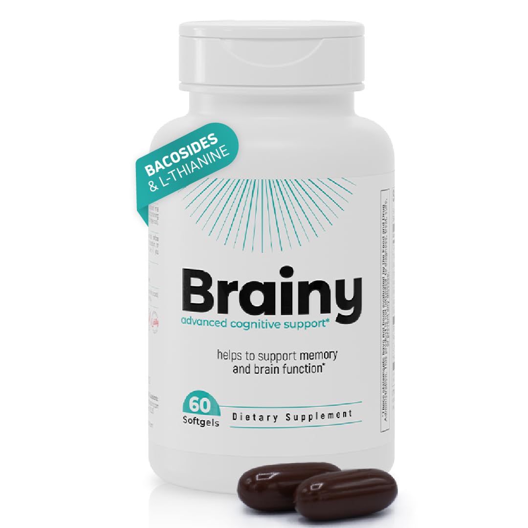 Nutra Nutrition Brainy Cognitive Support Supplement Bacopa Extract (Bacosides) & L-Theanine Softgels 60