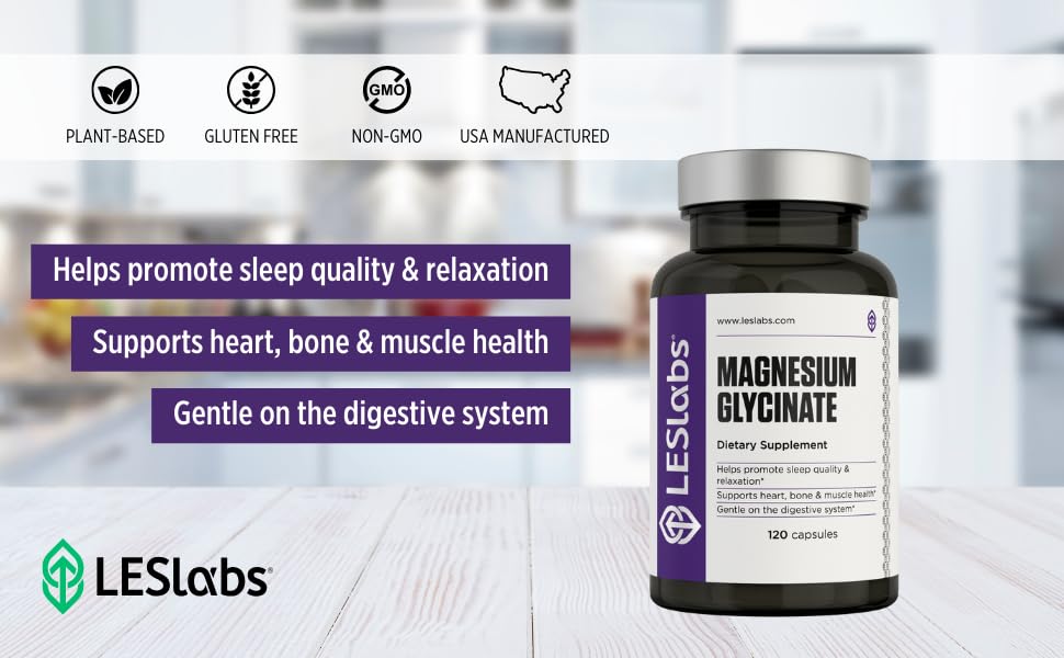 LES Labs Magnesium Glycinate Supplement, 120 Capsules