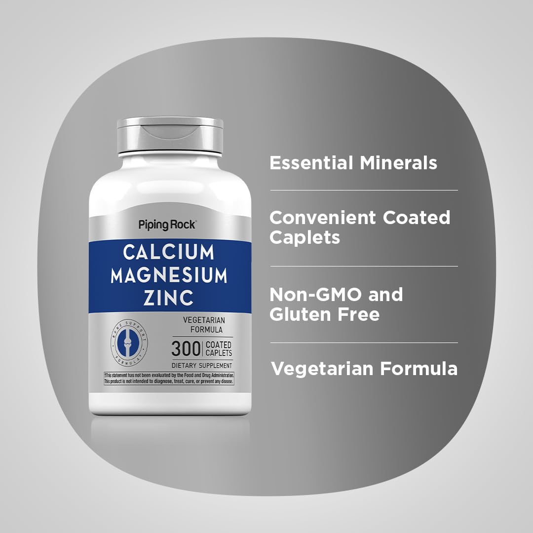 Piping Rock Calcium Magnesium Zinc Supplement Caplets 300