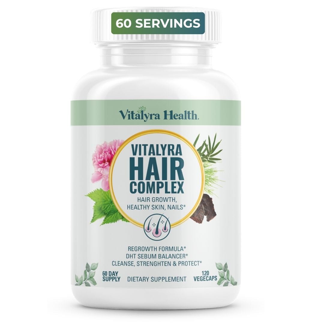 Vitalyra Health Hair Complex – Biotin & Vitamin B Hair Vitamins for Women & Men – Hair Supplement Supports Healthy Hair, Skin & Nails – Hormone-Free, Gluten-Free Capsules, 120 Count