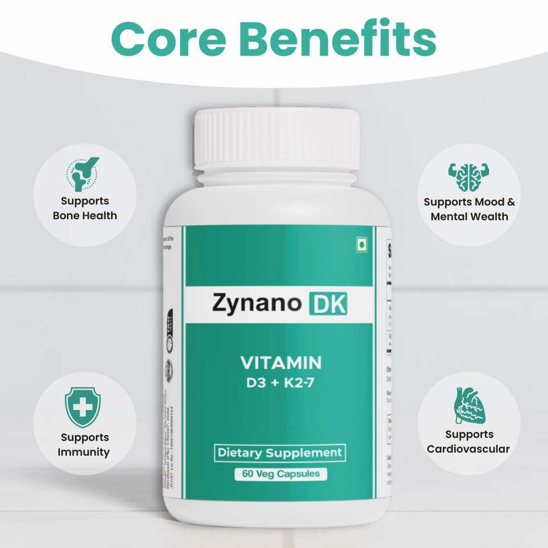 Zynano Vegan Vitamin D3 10000 IU & Vitamin K2 120 mcg with MCT Powder Capsules, 60 Count