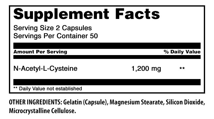 Amazing Nutrition N-Acetyl Cysteine (NAC) 1200 Mg Capsules, 100 Count