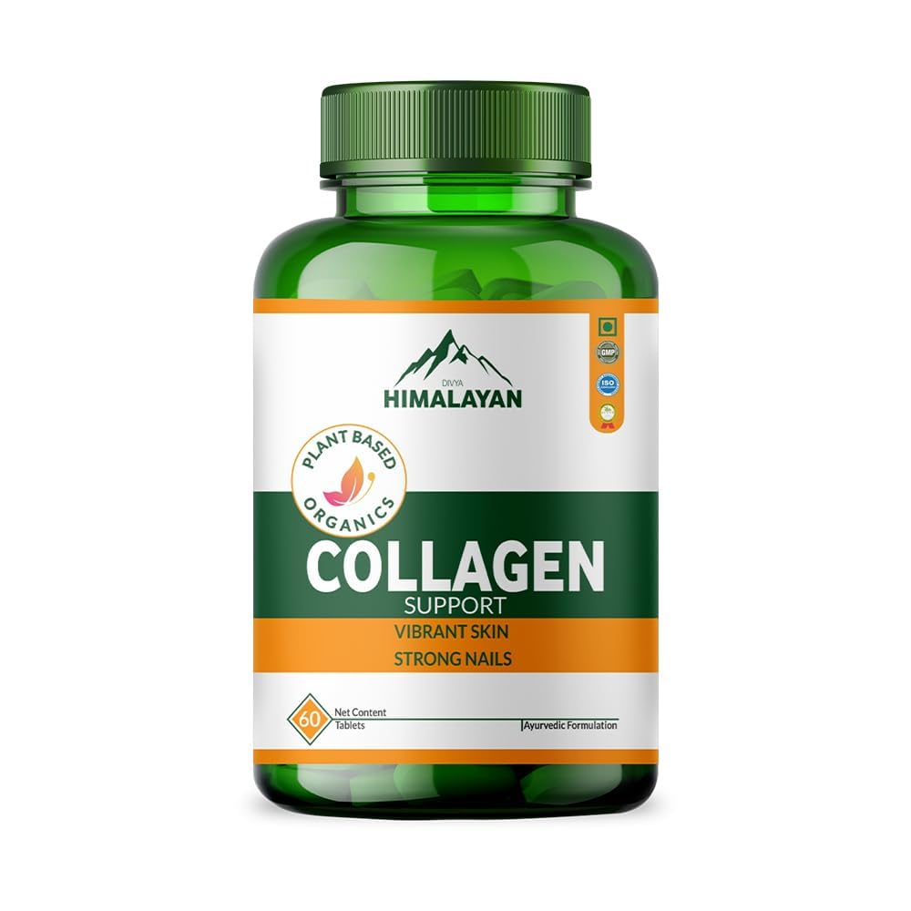 Divya Himalayan Multi Collagen Tablet Type I, II, III, V, X with Hyaluronic Acid, Biotin & Vitamin C for Hair, Skin, Nail, Bone & Joint Support, 60 Tablets