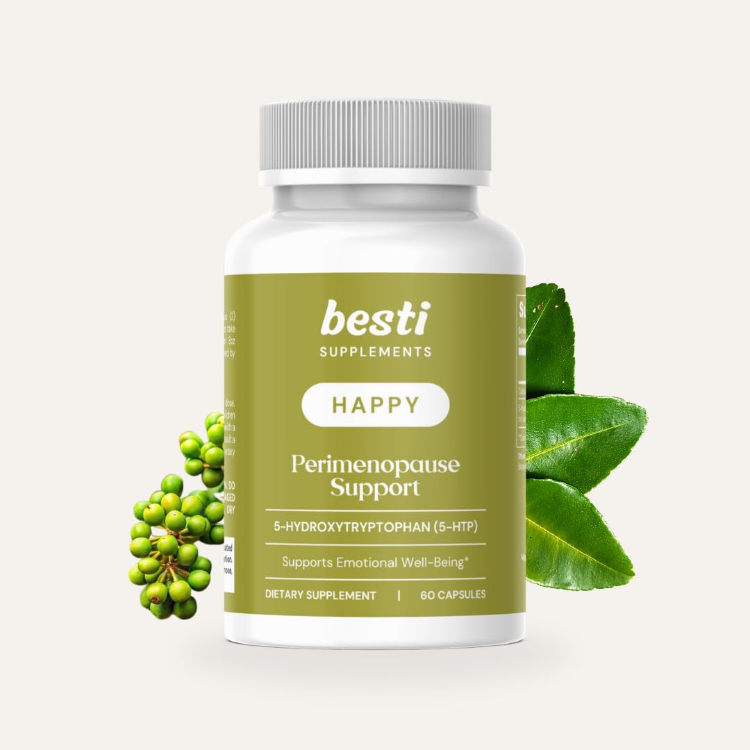 Besti Happy Perimenopause Support 5-HTP (5-Hydroxytryptophan) Serotonin Boosting Supplement, 60 Capsules