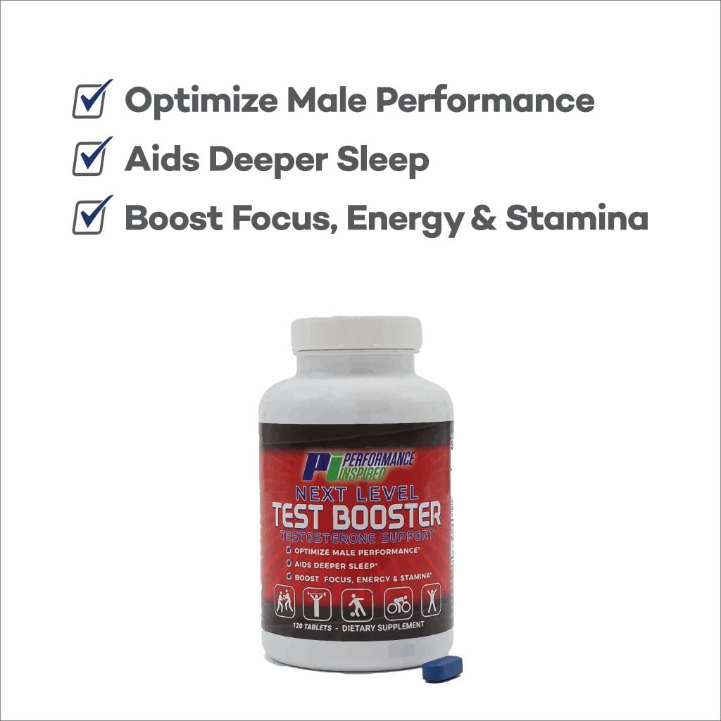 PERFORMANCE INSPIRED Next Level Test Booster – Testosterone Support – Ashwagandha Root Extract – Energy, Stamina & Recovery 120 Tablets