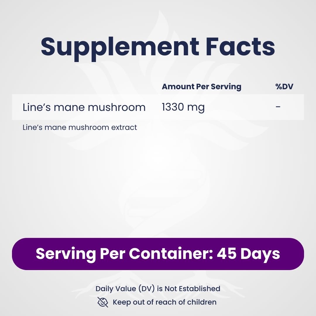 AZ BIOTECH Lions Mane Mushroom Extract Cognition Capsules, 90 Capsules