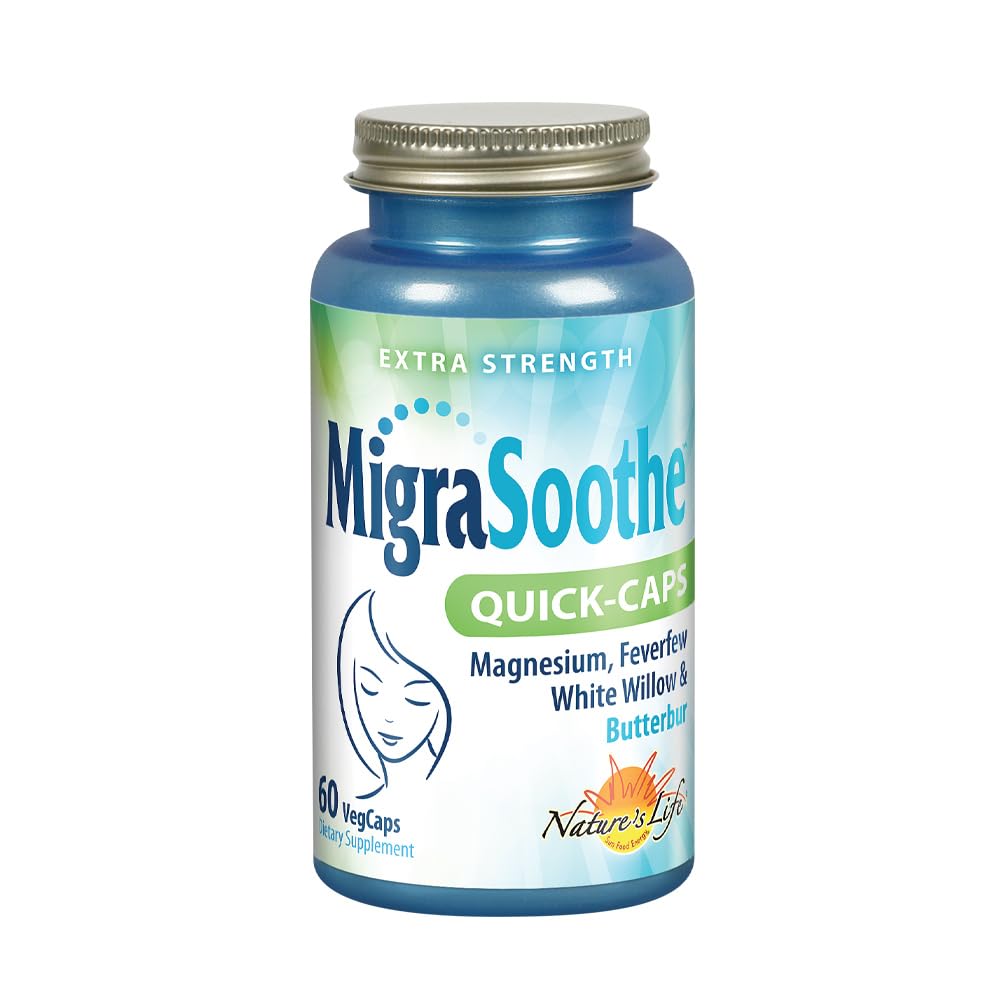 Nature's Life MigraSoothe Quick-Caps Extra Strength Formula with Magnesium, Feverfew, White Willow Capsule 60 Count