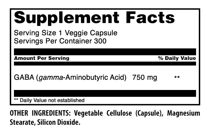 Amazing Nutrition GABA 750mg Veggie Capsules, 300 Count