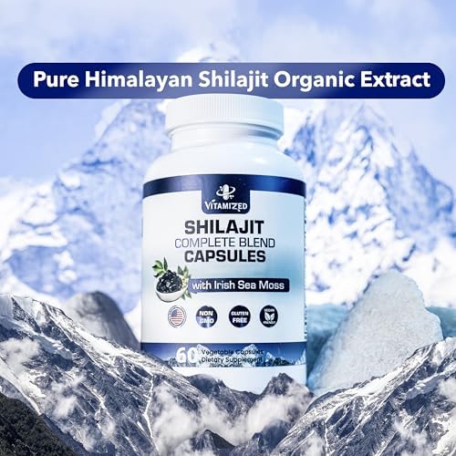 VITAMIZED Shilajit with Ashwagandha Supplement, Irish Sea Moss, Tongkat Ali, & More, 60 Capsules