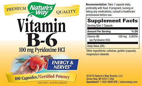 Nature's Way Vitamin B-6 100 mg Capsules, 200 Count