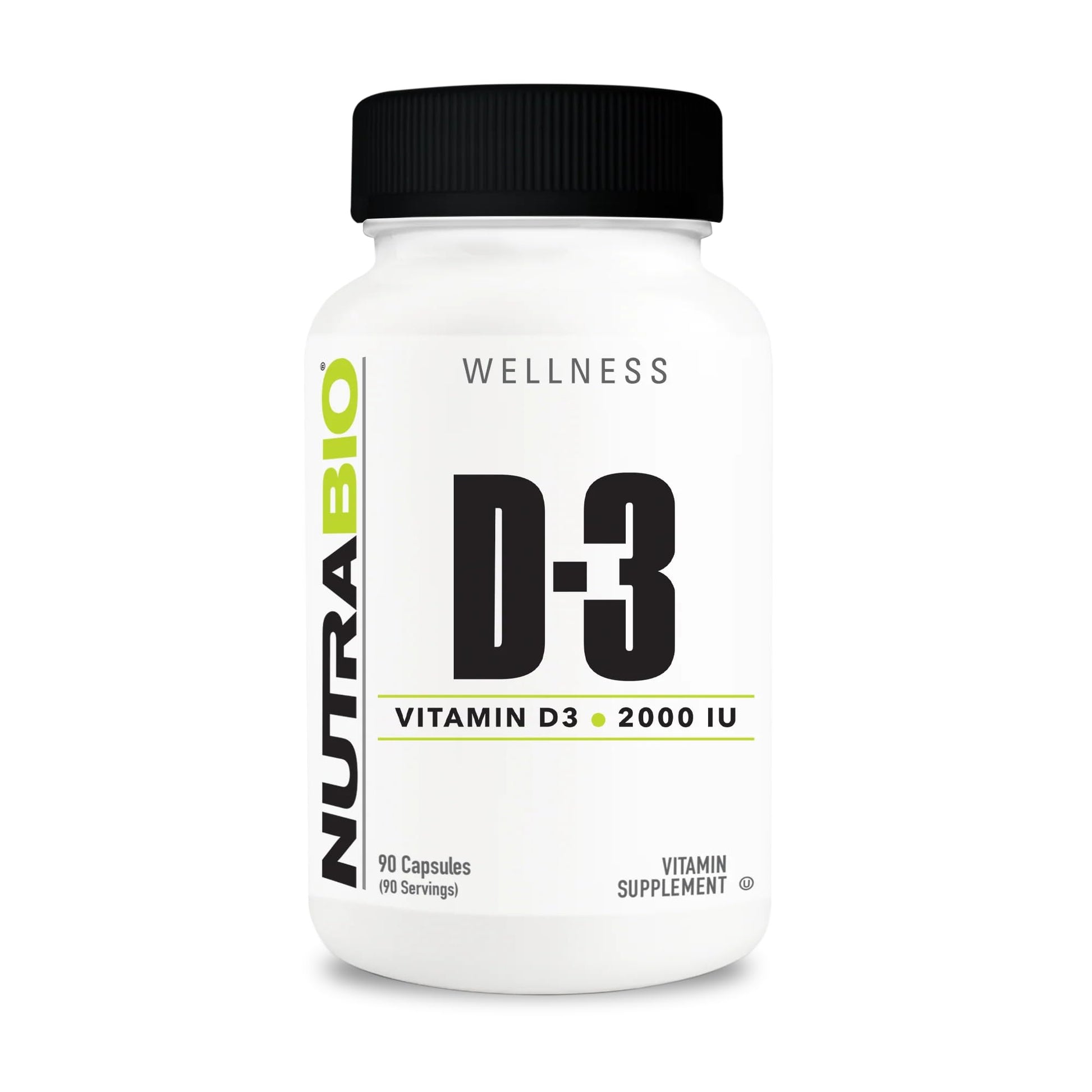NutraBio Vitamin D (2000 IU), Immune Support Capsules, 90 Capsules