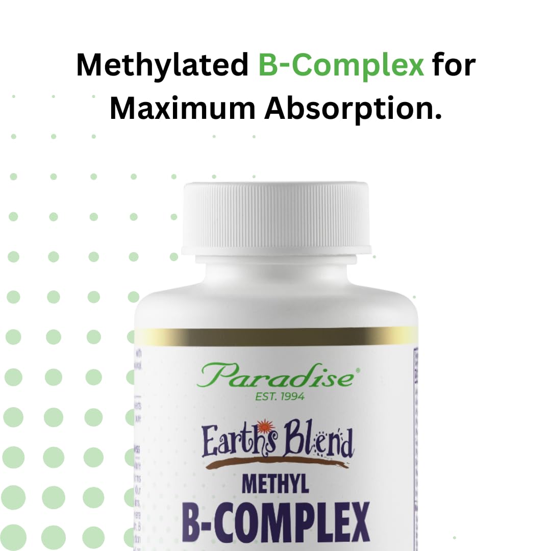 Paradise Herbs Earth's Blend B-Complex, Methylated, Enzymatically Active Forms of B Vitamins + Superfoods, Supports Energy & Immunity, 120 Capsules