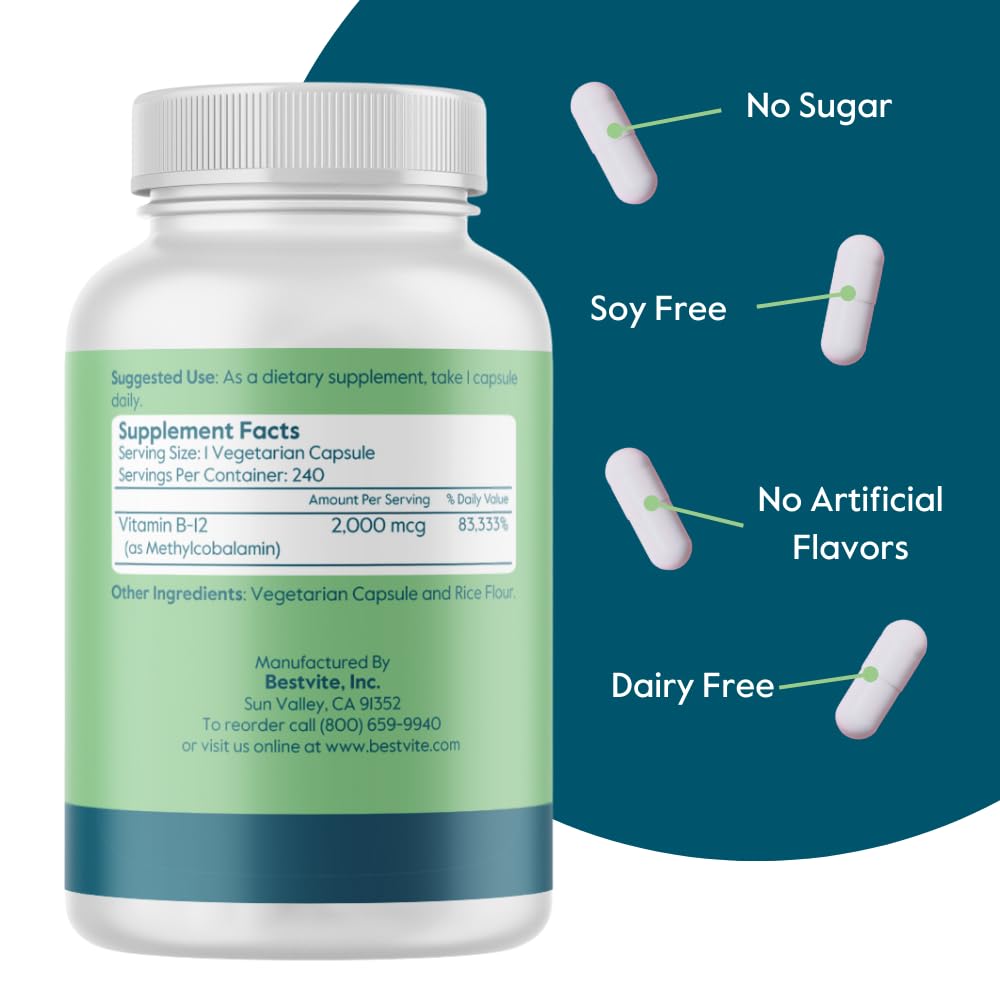BESTVITE Vitamin B12 (Methylcobalamin) 2000mcg 240 Capsules