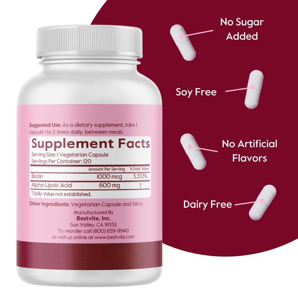 BESTVITE Alpha Lipoic Acid 600mg with Biotin to Enhance Absorption 240 Capsules