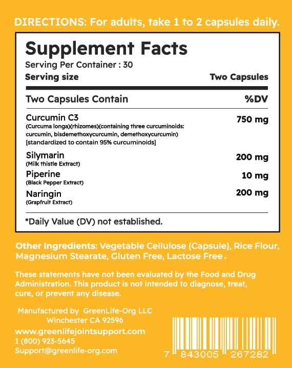 Green Life Org Dual Defense Joint & Liver Support Supplement Capsule, 60 Capsules