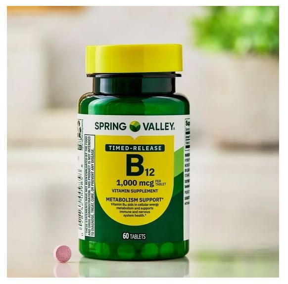 H4U Vitamin B12 Supplement Timed-Release Tablets for Metabolism Support, 1000 mcg, 60 Tablets