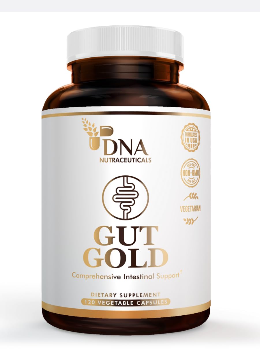 DNA Nutraceuticals Gut Gold 5-in-1 Digestive Enzymes, Probiotics, PreForPro™ Prebiotics, Postbiotics, Yeast Fermentate, and Immune Support Capsules, 120 Count