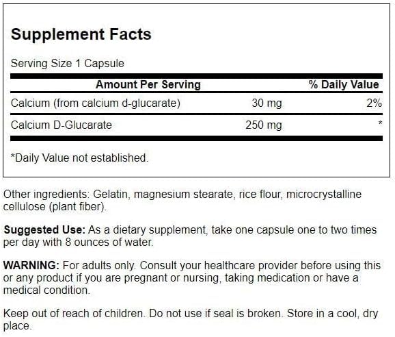 Swanson Calcium D-Glucarate 250 Milligrams Capsules 60 Count