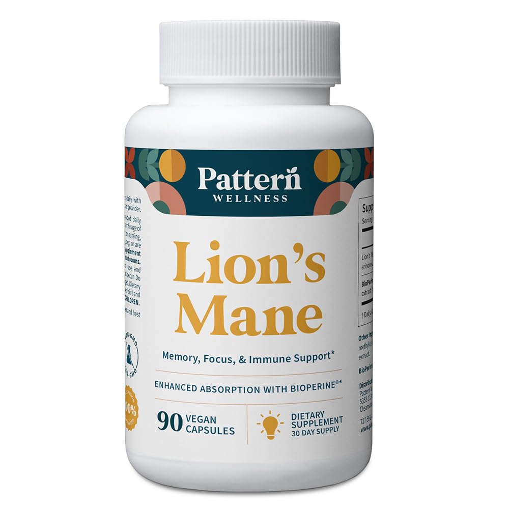 Pattern Wellness Lion’s Mane Mushroom Supplement Capsules 90 Capsules