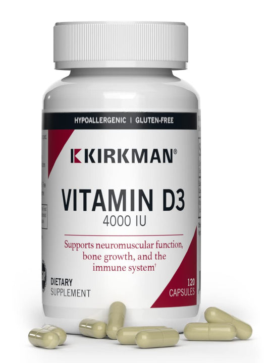 Kirkman Vitamin D-3 4000 IU Hypoallergenic Vegetarian Capsules, 120 Count