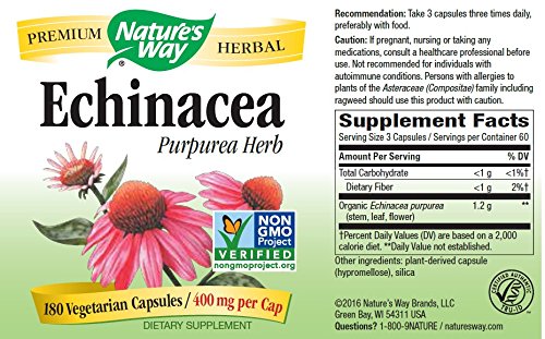 Nature's Way Echinacea Herb Immune Support 400 MG Capsules, 180 Count
