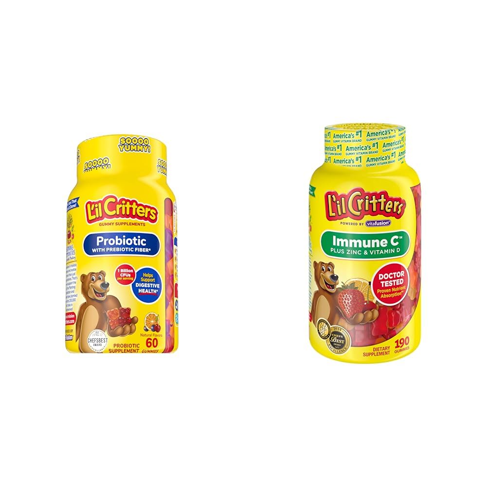 Lil Critters Kids Probiotic Digestive Gummy and Immune Vitamin C Gummy Bundle, 250 Gummies