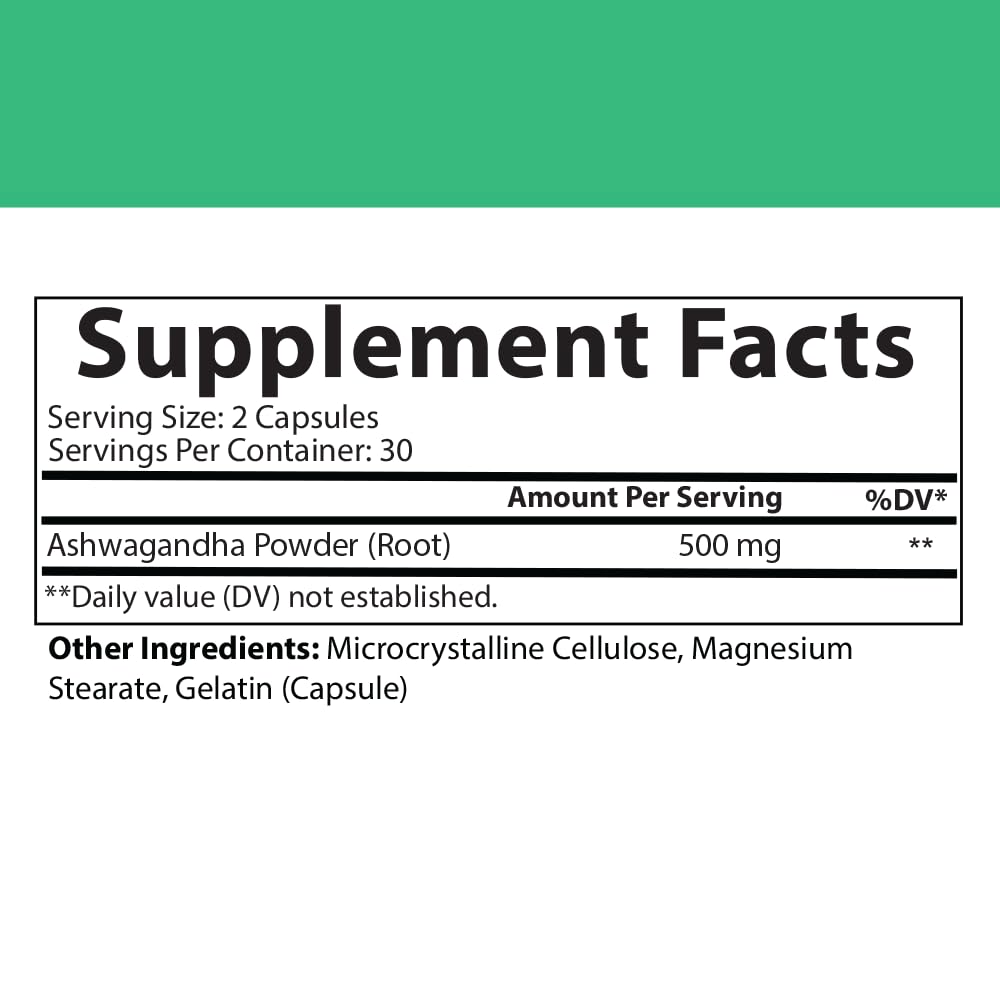 Angry Supplements Just Pure Ashwagandha Root Powder 500mg Capsules 60 Count