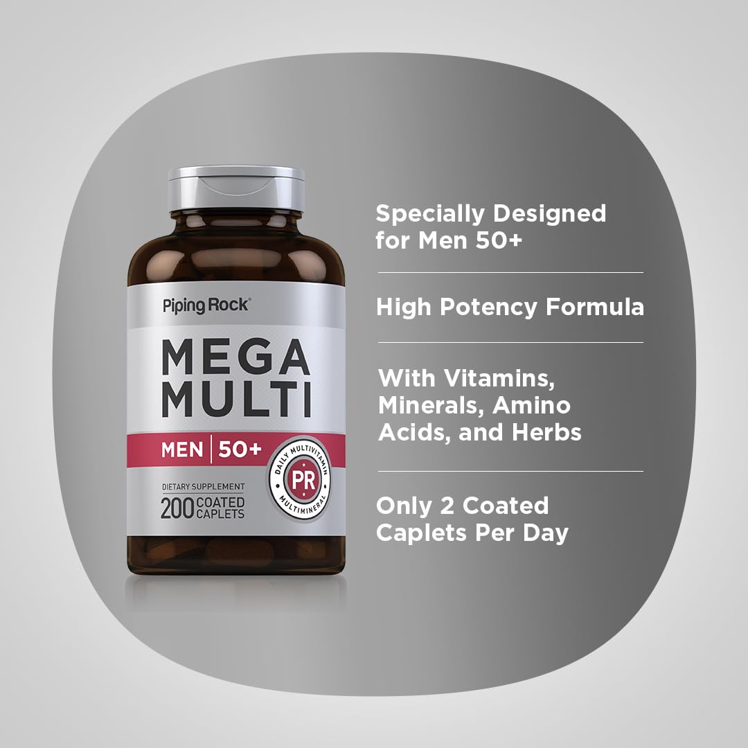 Piping Rock Multivitamin for Men Over 50+ Caplets 200 Count