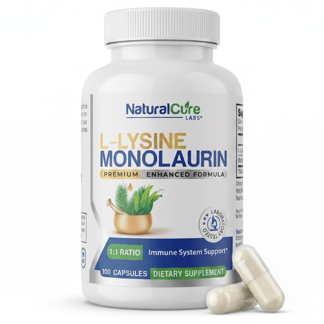 Natural Cure Labs L-Lysine with Monolaurin 600mg 1:1 Ratio Capsules, 100 Count