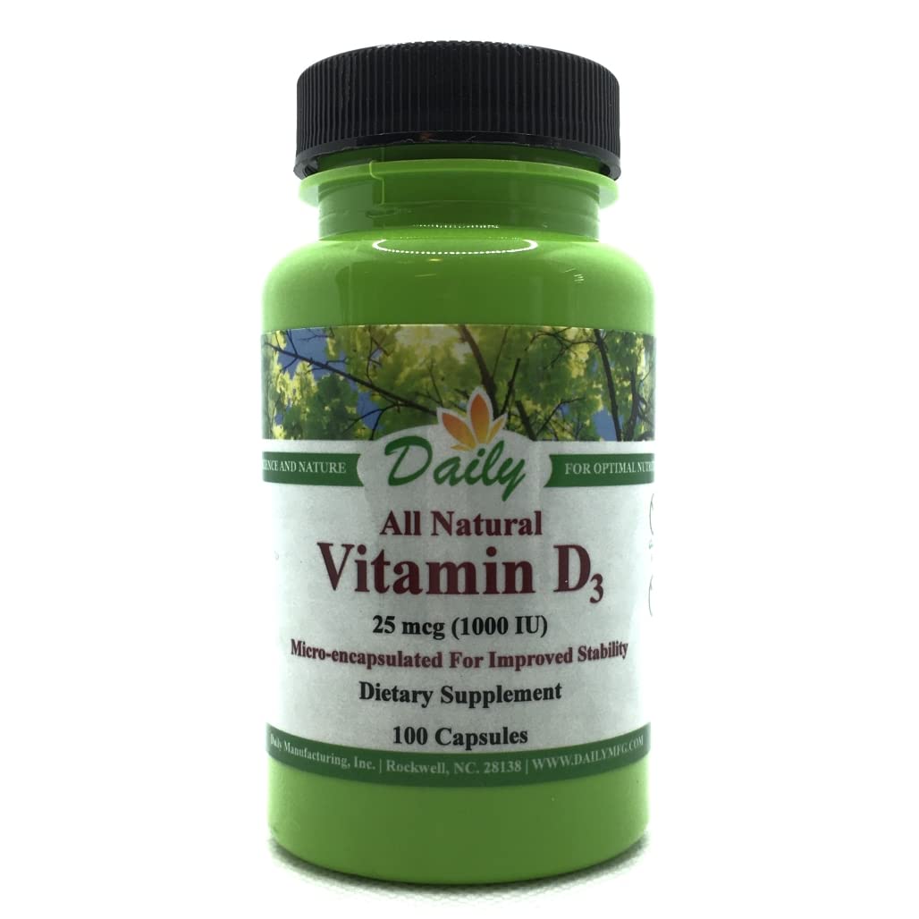Daily Manufacturing Vitamin D3 1000 IU (25 mcg) Capsules, 100 Count