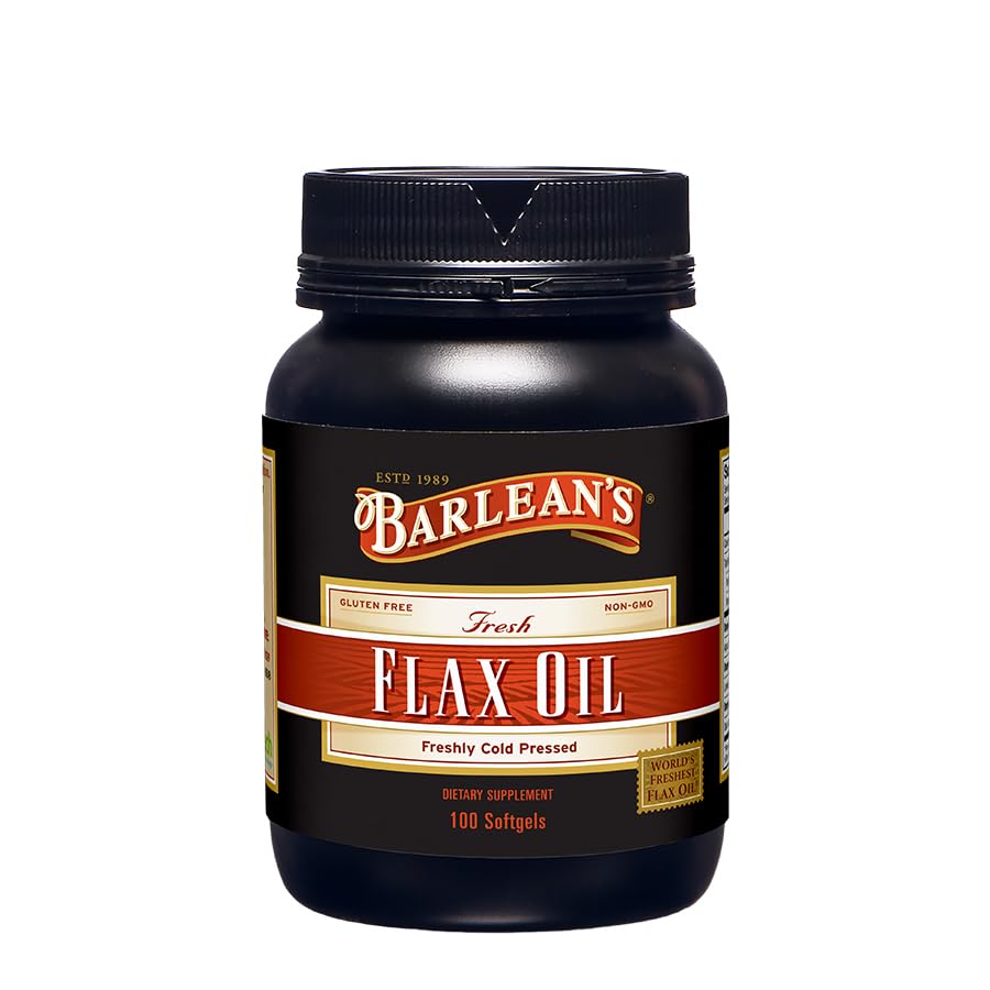 Barlean's Flaxseed Oil Softgels 1650mg ALA, Omega 3-6-9, Non-GMO, 100 Softgels