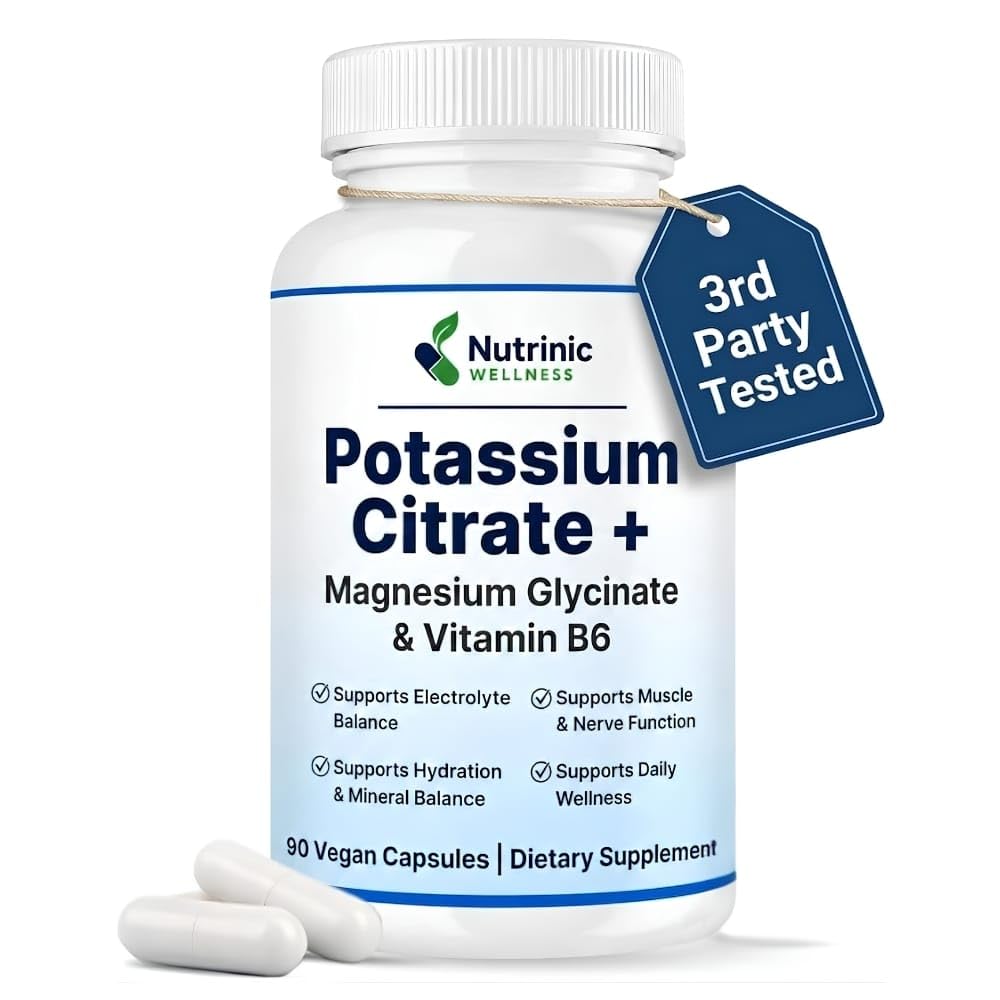 Nutrinic Wellness Potassium Citrate with Magnesium Glycinate & Vitamin B6 Capsules, 90 Count