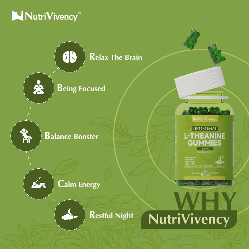 NutriVivency Liposomal L-Theanine Gummies 400mg, 60 Gummies