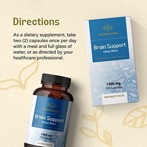 HERBAMAMA Brain Support Capsules, 100 Count