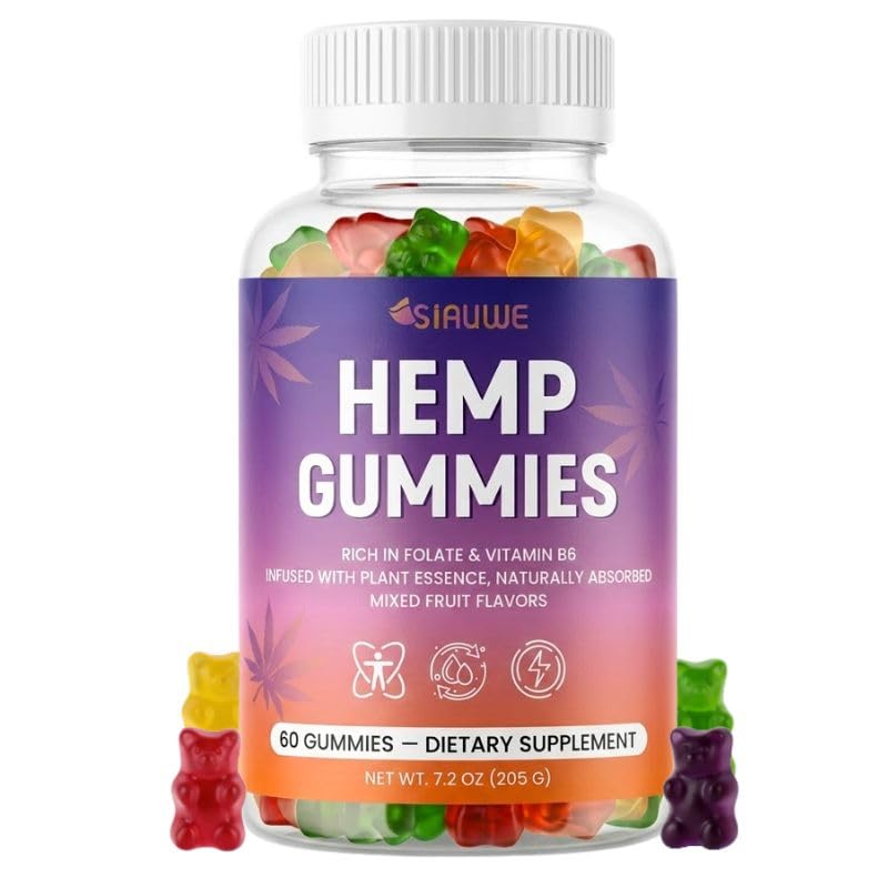 SIAUWE Hemp Gummies for Adults with Hemp Seed Oil, Vitamin C & B6 Gummy 60 Count